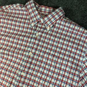 Saddlebred Men Comfort Flex Short Sleeve Button Down Shirt Red Blue Plaid Size L